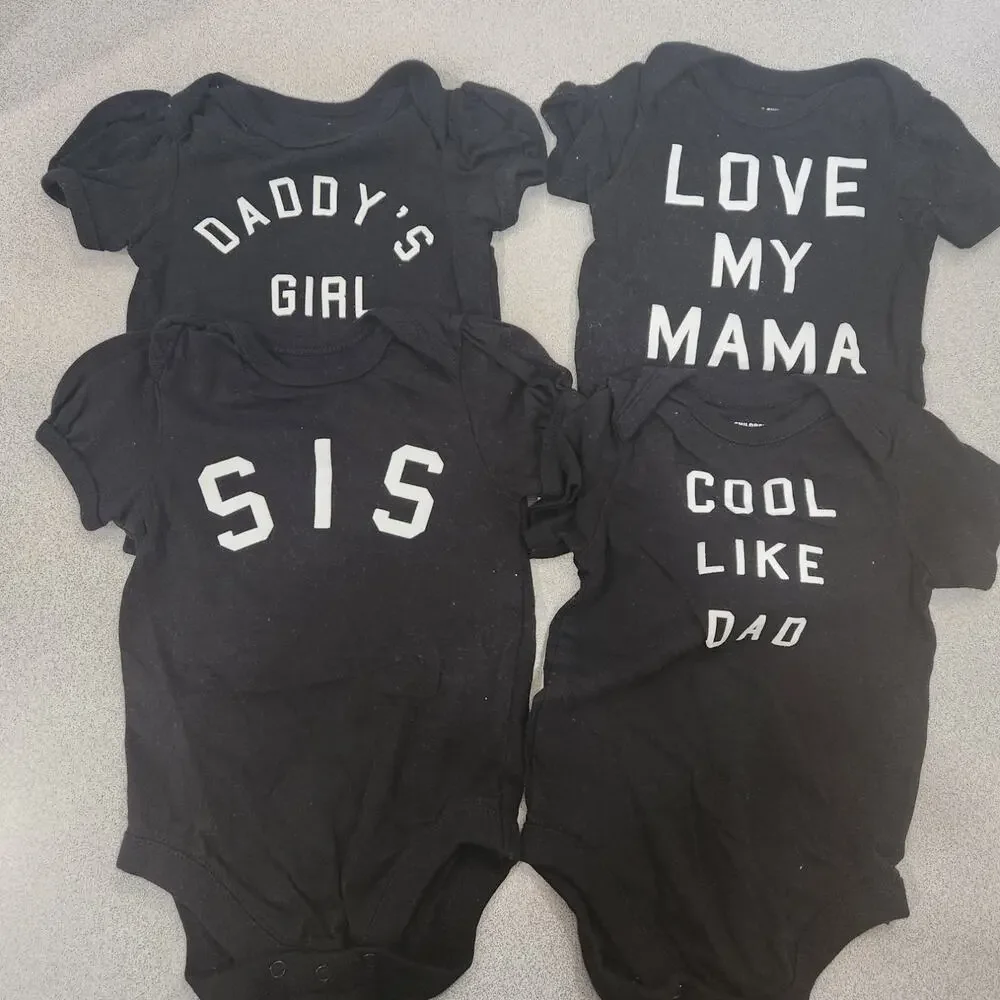 The Children's Place Black White Graphic Baby Girl Body Suit 4 Pieces 6-9 Months